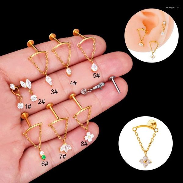 Boucles d'oreilles en titane G23 pour femmes, 1 pièce, Piercing, CZ, lèvres, pendentif, anneau, Tragus, spirale, Cartilage, PIERC, bijoux de corps pour femmes