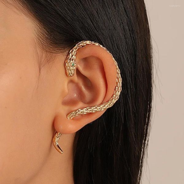 Boucles d'oreilles en forme de serpent plaqué or, 1 pièce, Clip en Zircon pour femmes, Vintage, Punk, géométrique, Animal, tendance, bijoux de fête, cadeau