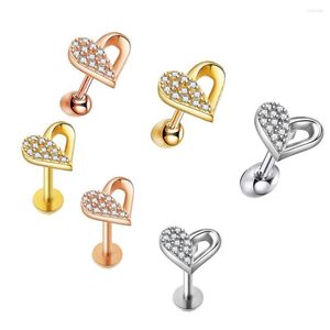 Oorknopjes 1pc Hart Roestvrij Stalen Schroef Dames Oor Zirkoon Lip Wenkbrauw Piercing Goud Kleur Lichaamssieraden Groothandel