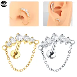Boucles d'oreilles en titane de qualité Implant incurvé pour femmes, 1 pièce, chaîne unique ronde en Zircon, Lobe Tragus, Piercing, bijoux pour le corps 16G