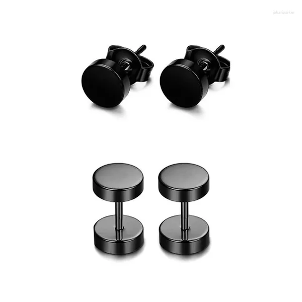 Boucles d'oreilles 1PC homme femmes Barbell Punk gothique acier inoxydable clous d'oreille 8mm/10mm/12mm forme ronde fermoir Push Back Coll boucle d'oreille