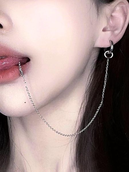 Boucles d'oreilles à clous, 1 pièce, accessoires de Cosplay, faux anneau à lèvres avec longue chaîne, Clip Septum Goth, bijoux de perçage d'oreille