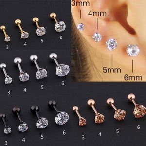Boucles d'oreilles 1PC en acier inoxydable cristal clous pour femmes hommes 4 broches Tragus rond clair cubique zircone oreille bijoux