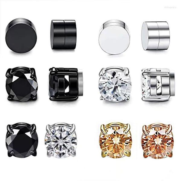 Pendientes de tuerca 1 pieza de acero inoxidable sin Piercing Clips de oreja magnéticos para hombres y mujeres Punk Cubic Zircon agujero falso