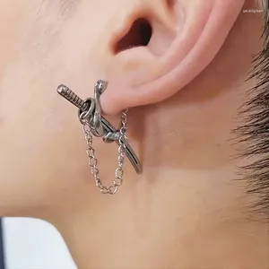 Boucles d'oreilles étalon 1pc en acier inoxydable épée punk samurai longue chaîne pour hommes perçage lobe