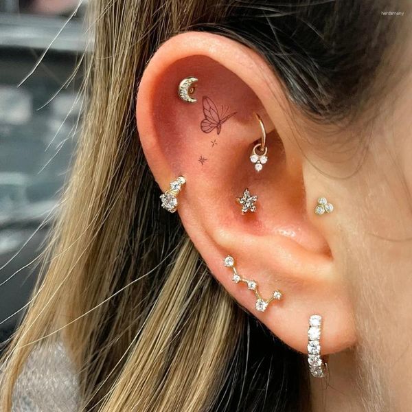 Pendientes de tuerca para mujer, Piercing para el trago, oreja de acero inoxidable, Color dorado, estrella de circón, caracola Daith, joyería corporal para cartílago, aros, 1 ud.