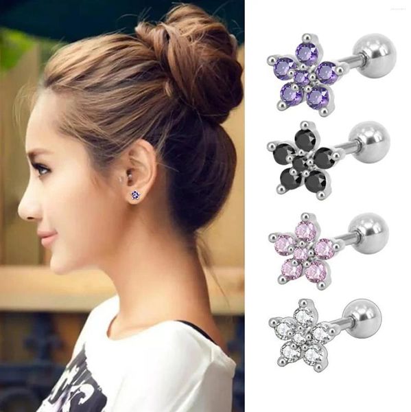 Boucles d'oreilles étalon 1pcs Colorful Zircon Fleur cartilage Brouille à oreille en acier inoxydable mignon Tragus Ear Piercing Body Bijoux