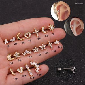 Pendientes de tuerca 1 Uds flor de cristal nariz anillo de corazón de acero inoxidable y mariposa Piercing Real joyería Luna estrella corona