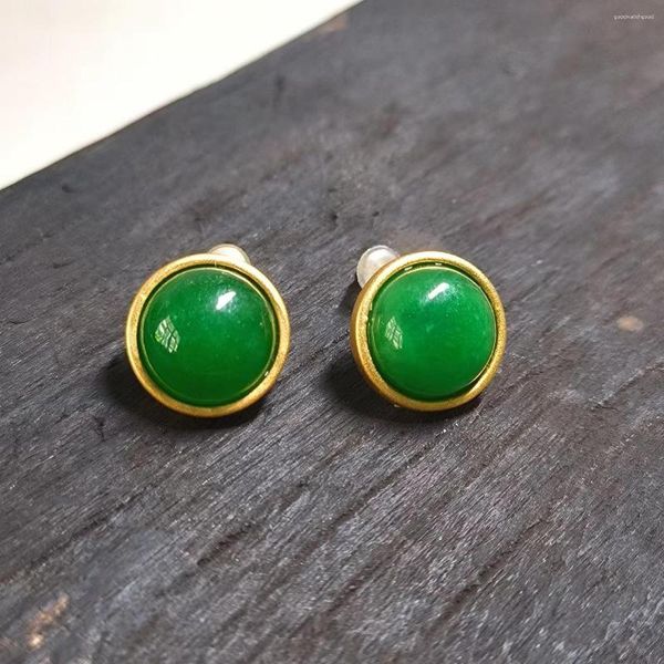 Pendientes de sementales 1 PPC/Lote Natural Emerald Jade Geometría simple y elegante Classical S925 Gold Matte Jewelryry Welyry Taki