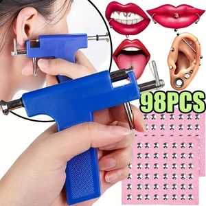 Boucles d'oreilles étalon 1PCS Sécurité professionnelle Bleu noir de haute qualité Piercing Gun Tool Set 98pcs Studs Steel Kit de nez Pierce