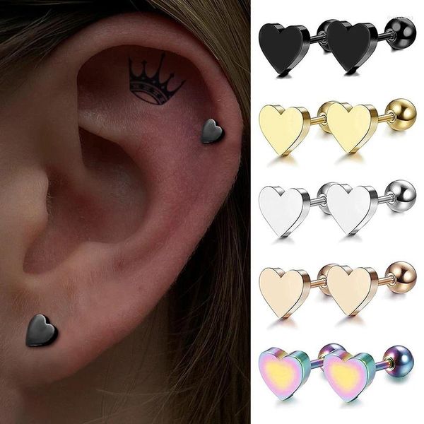 Pendientes de tuerca 1 Uds. De un solo corazón para mujer, pendiente de Piercing para el trago de cartílago de acero inoxidable, joyería minimalista de moda para el cuerpo