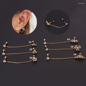 Boucles d'oreilles 1 pièce 1.2 MM en acier inoxydable pour femmes bijoux de mode Piercing chaîne détachable Double percé Zircon boucle d'oreille