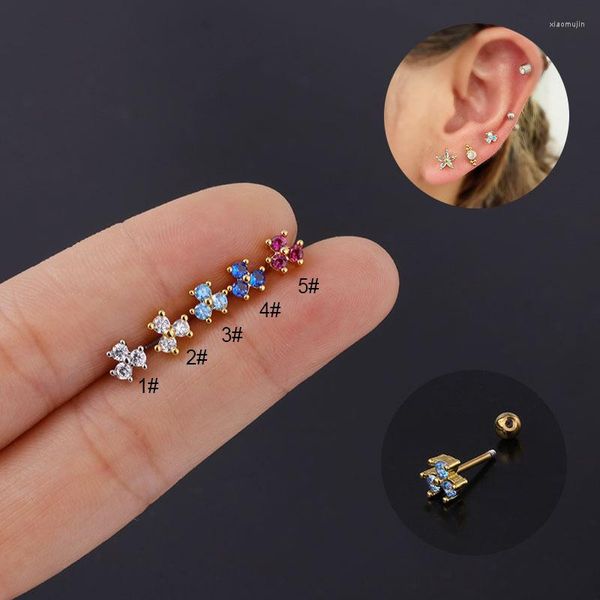 Pendientes de tuerca de 1 pieza de circón colorido para mujer, joyería de moda coreana de moda 2023, pendientes de acero inoxidable para adolescentes