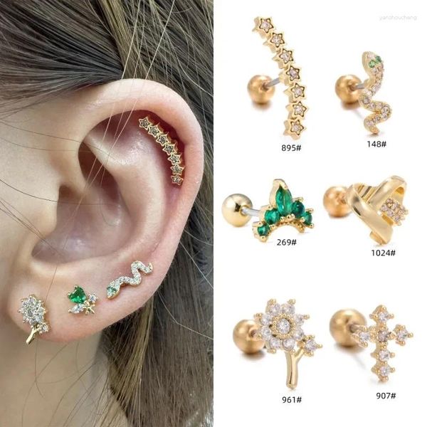 Boucles d'oreilles à clous pour femmes, 1 pièce, bijoux pour filles, zircone cubique, croix de serpent, couronne en forme de barre en acier inoxydable de 8mm