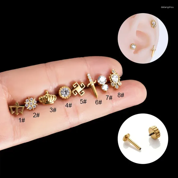 Boucles d'oreilles STAD 1 Piece G23 Titanium Steel Earge pour femmes 1,2 8 mm Percing Plats Pouchettes d'oreille à lèvres