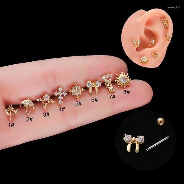 Pendientes de botón 1 pieza Mini pendiente de acero inoxidable con lazo para mujer 2024 joyería lindas chicas amor pendientes Piercing copo de nieve paraguas