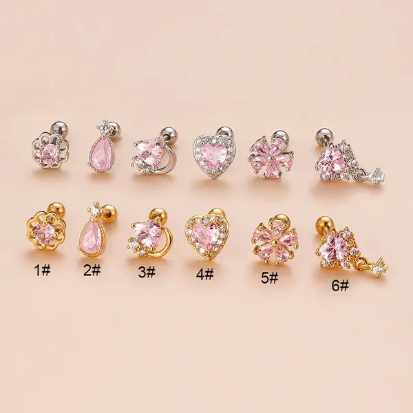 Boucles d'oreilles en forme de cœur rose en Zircon pour filles, 1 pièce, tendance 2023, bijoux pour femmes, Piercing en acier inoxydable