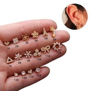 Boucles d'oreilles en acier inoxydable pour femmes, 1 pièce, Piercing, mode coréenne, bijoux, nœud en cœur, fleur, filles mignonnes