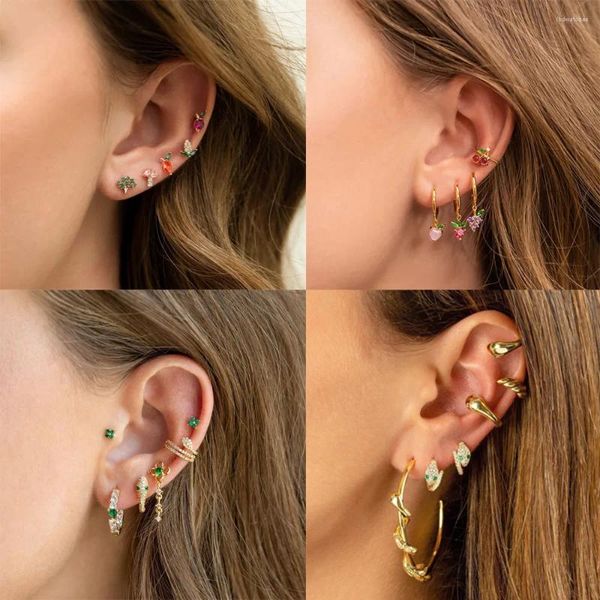 Pendientes de tuerca 1 Juego de colgante de fruta de acero inoxidable para mujeres cereza azul ojo cristal niñas 925 pendiente de aguja de plata joyería Piercing