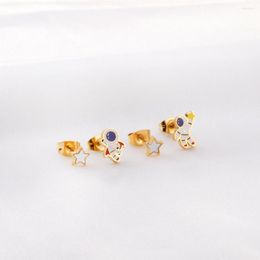 Boucles d'oreilles à tige 2 paires motif astronaute avec étoile pour filles acier inoxydable antiallergique couleur or Aretes pièces de bijoux de fête