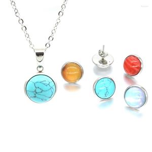 Stud -oorbellen 20 kleuren natuursteen ketting 12 mm roestvrij staal druzy kristallen metaal hanger sieraden vrouwen cadeau