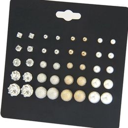 Stud -oorbellen 20 paren/lot punk charme set vrouwen kristal parel metalen bal elegante pendientes sieraden valentijnsdag cadeau