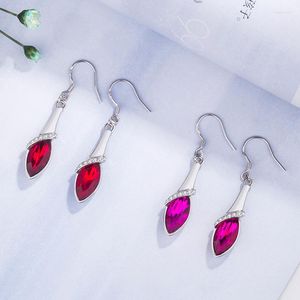 Stud Earrings 2022 Fashion 925 Sterling Silver For Women Rose Red Sapphire Long Hook eenvoudige sieraden