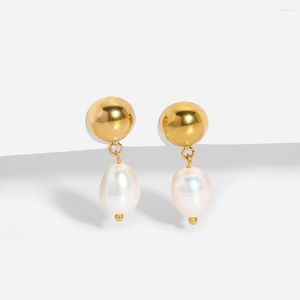 Pendientes de botón 2022 perla natural redonda para mujer Metal chapado en oro agua dulce colgante amante regalo