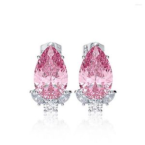 Stud -oorbellen 2022 Trend 925 Sterling Silver 8 13 mm Water Drop Pink Sapphire edelsteen voor vriendin Charms Bruiloft Fijne sieraden