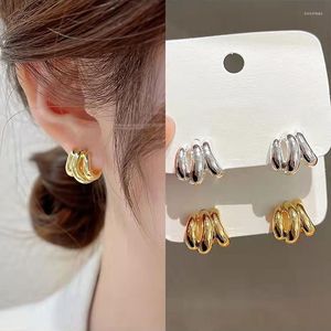 Stud-oorbellen 2022 Trendy drielaagse cirkel voor vrouwen mini Gold zilver kleur metaal kleine ronde geometrische dagelijkse ooraccessoires