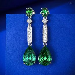 Boucles d'oreilles en argent Sterling 2023 925, 5 carats, gouttelettes de diamant à haute teneur en carbone, 8 12, vert émeraude, pour femmes