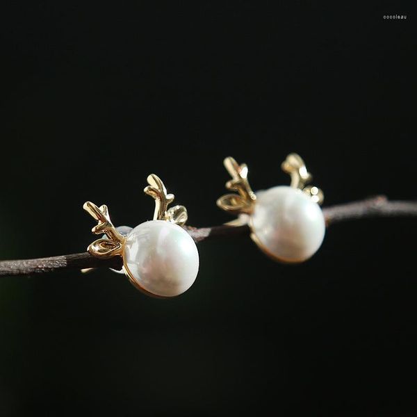 Boucles d'oreilles 2023 arrivée jolie perle d'eau douce pour les femmes bois forme avec or couleur argent broches bijoux fins