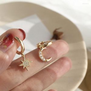 Boucles d'oreilles 2023 bohême brillant étoile lune cerceau asymétrique pour femmes filles or argent couleur fête Simple mode bijoux cadeaux