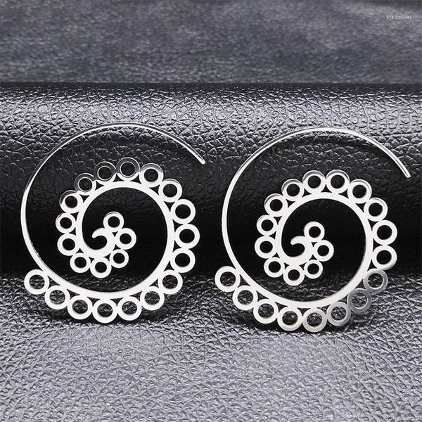 Boucles d'oreilles bohème en acier inoxydable pour femmes, couleur argent, grand rond, bijoux Oorbellen, Joyas De Acero, E9202S06, 2023