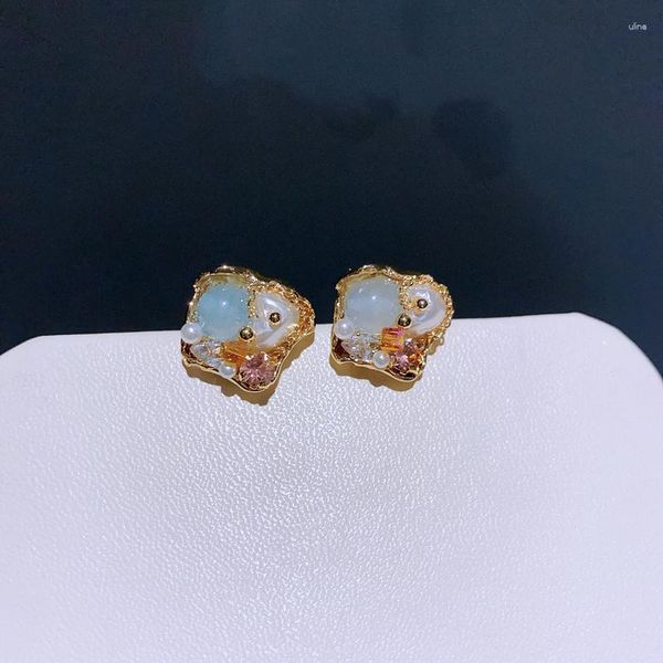 Boucles d'oreilles à tige 2023 cristaux pierre semi-précieuse jade perle à la main perlée bijoux de créateur de luxe