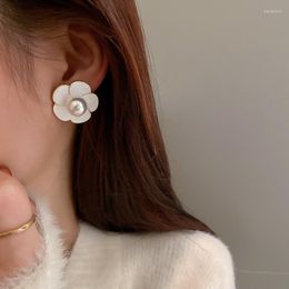 Pendientes de tuerca 2023 diseño estilo coreano flor grande para mujer accesorios de joyería de perlas de moda regalos de fiesta Brincos 1S237