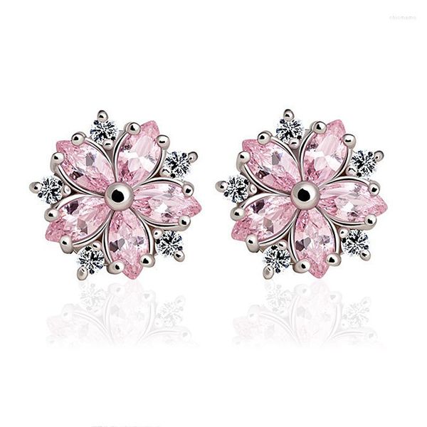 Pendientes de botón 2023 Diseño Copo de nieve Cuarzo rosa Joyería de plata 925 para mujer Joyería de compromiso al por mayor