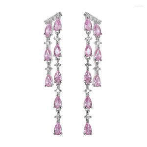 Boucles d'oreilles en zircon pour femmes, élégantes, goutte d'eau, breloque pour mariée, mariage, mode, couleur, pompon long, 2023