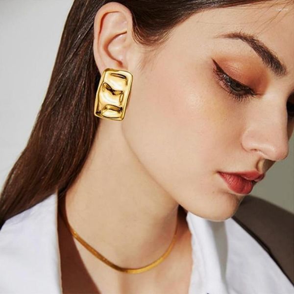 Boucles d'oreilles géométriques carrées européennes pour femmes, mode plaquée or, acier titane, bijoux de luxe simples, vente en gros, 2023