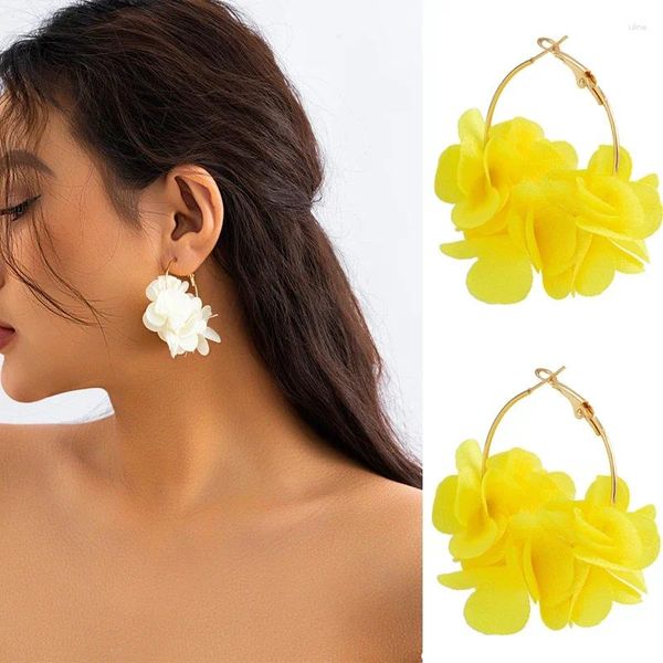 Pendientes de tuerca para mujer, exquisito colgante de flores coloridas bohemias para mujer, joyería de playa estética de tendencia de aro grande a la moda 2023