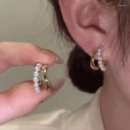 Boucles d'oreilles 2023 mode perle coréenne pour les femmes Vintage couleur dorée métal rond fête élégant bijoux Pendientes