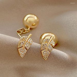 Boucles d'oreilles 2023 mode coréenne perle feuille forme sur mesure Clown Style brillant Fine incrusté cristal femme bijoux pendentif
