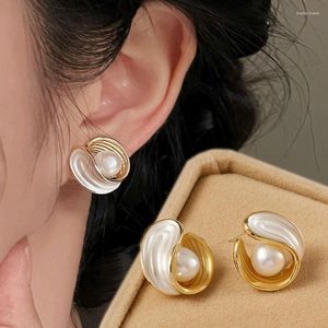 Pendientes de tuerca 2023, conjunto de perlas de gran tamaño a la moda, pendientes de doble cubierta blancos coreanos, regalos de joyería de boda para mujer