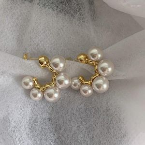 Pendientes de botón 2023 moda perla oreja manguito bohemio apilable en forma de C pequeño para mujer joyería de boda