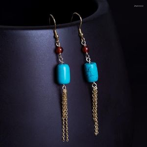 Oorknopjes 2023 Handgemaakte Chinese Stijl Retro Turquoise Vat Kraal Vrouwelijke 925 Zilver Rode Agaat Lange Tassel Oorhaken Vrouwen