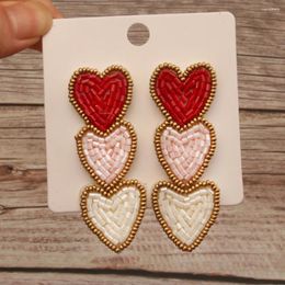 Boucles d'oreilles à clous faites à la main, 3 couleurs, rouge, rose, blanc, cœurs, perles, tissage Vintage, bijoux, cadeaux pour femmes et filles, 2023