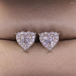 Boucles d'oreilles en forme de cœur en argent 2023, mignonnes avec une grande pierre de Zircon scintillante pour femmes, bijoux à la mode coréenne
