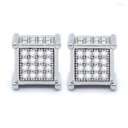 Boucles d'oreilles 2023 Haute Qualité 925 Sterling Silver Screwback Cube Couronne Micro Pave Or Hip Hop Bling Boucle D'oreille Pour Hommes Femmes 8mm