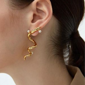 Stud -oorbellen 2023 Hyperbool Women Vintage Metal Spiraal Geometrisch voor Hiphop Jewelry Pearl Earring Femme Brincos
