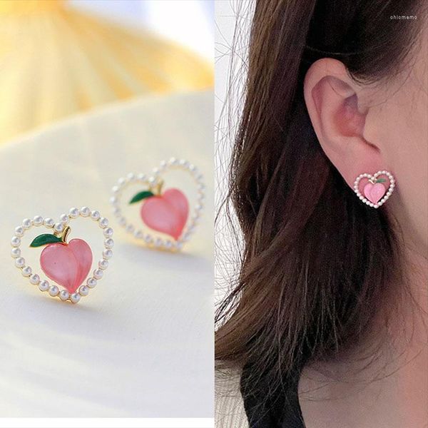 Boucles d'oreilles 2023 japonais coréen mode mignon pêche amour coeur boucle d'oreille pour les femmes été esthétique doux Piercing Brincos tendance bijoux